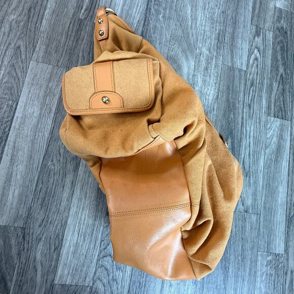 Jessica Simpson Large Tan Canvas Tote Bag “It’s Not the Bag” Charm Purse - Picture 8 of 10